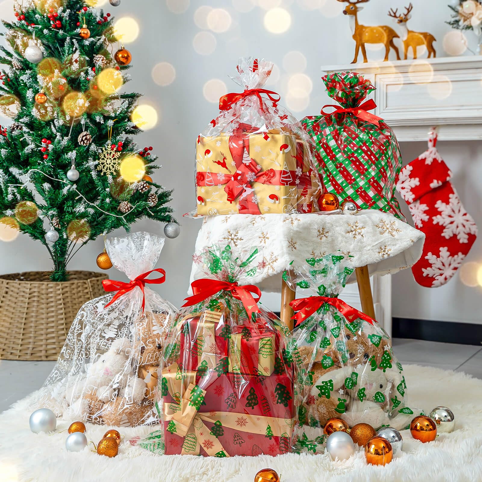 **CubesLand Christmas Cellophane Gift Wrap Basket Bags - 17.71