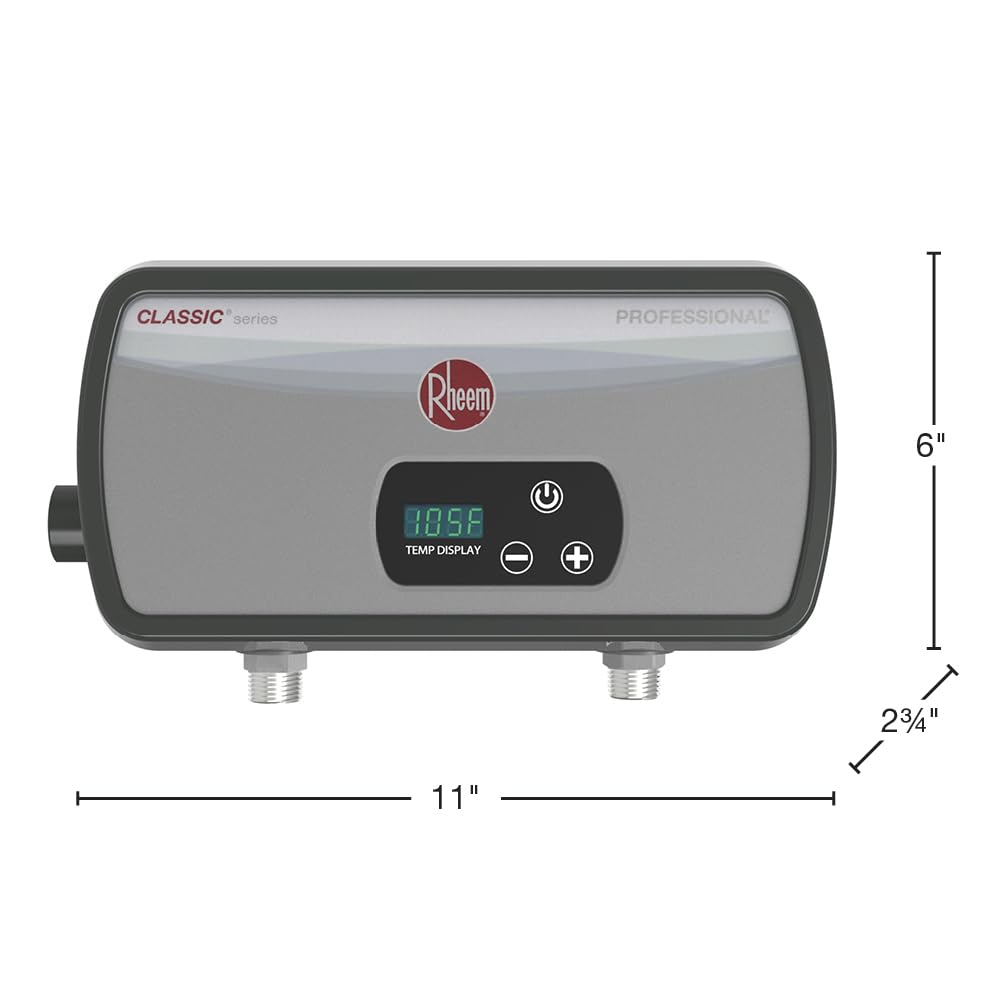 Rheem 6.5kW 240V Tankless Electric Water Heater - Instant Hot Water for Kitchen, Bathroom & RV | Energy Efficient Thermostatic Control | Compact Point-of-Use Design