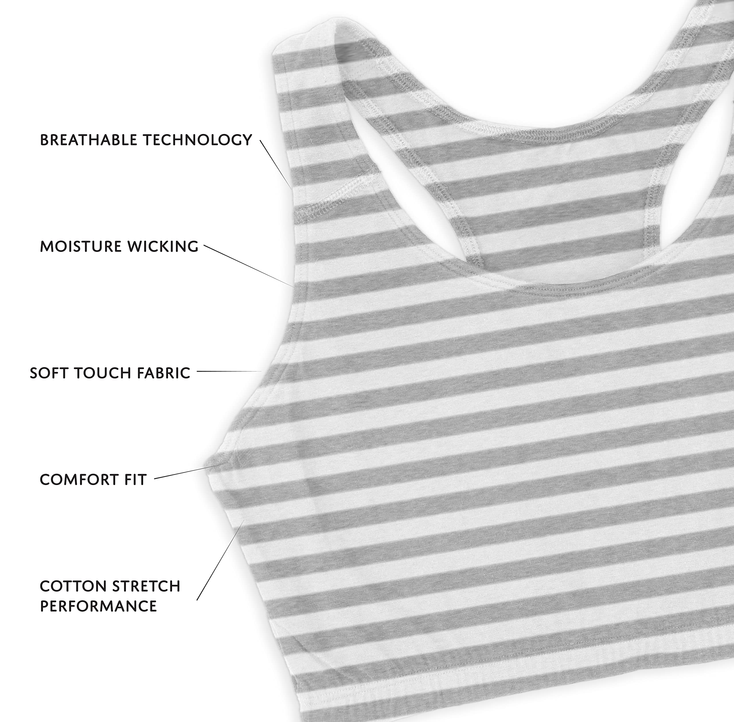 Sexy Basics Women's Cotton Spandex Racerback Sports Bra - 4-Way Stretch Pullover Comfort Bra Multi-Pack for Yoga, Gym & Everyday Wear