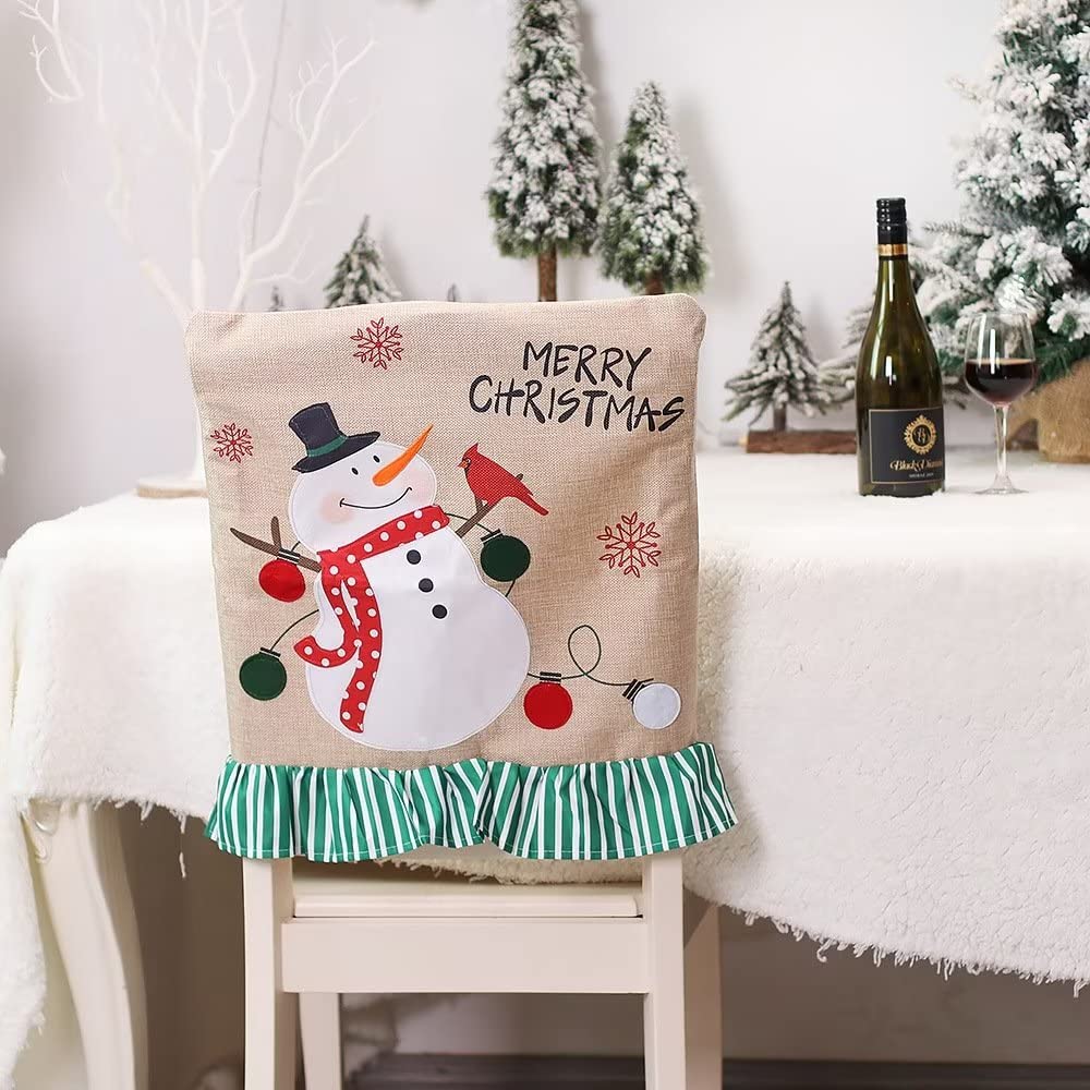 2-Piece Merry Christmas Chair Covers Set - Santa & Snowman Design, Dining & Office Chair Slipcovers for Holiday Decor - Perfect for Christmas Banquets, Parties & Festive Home Decor