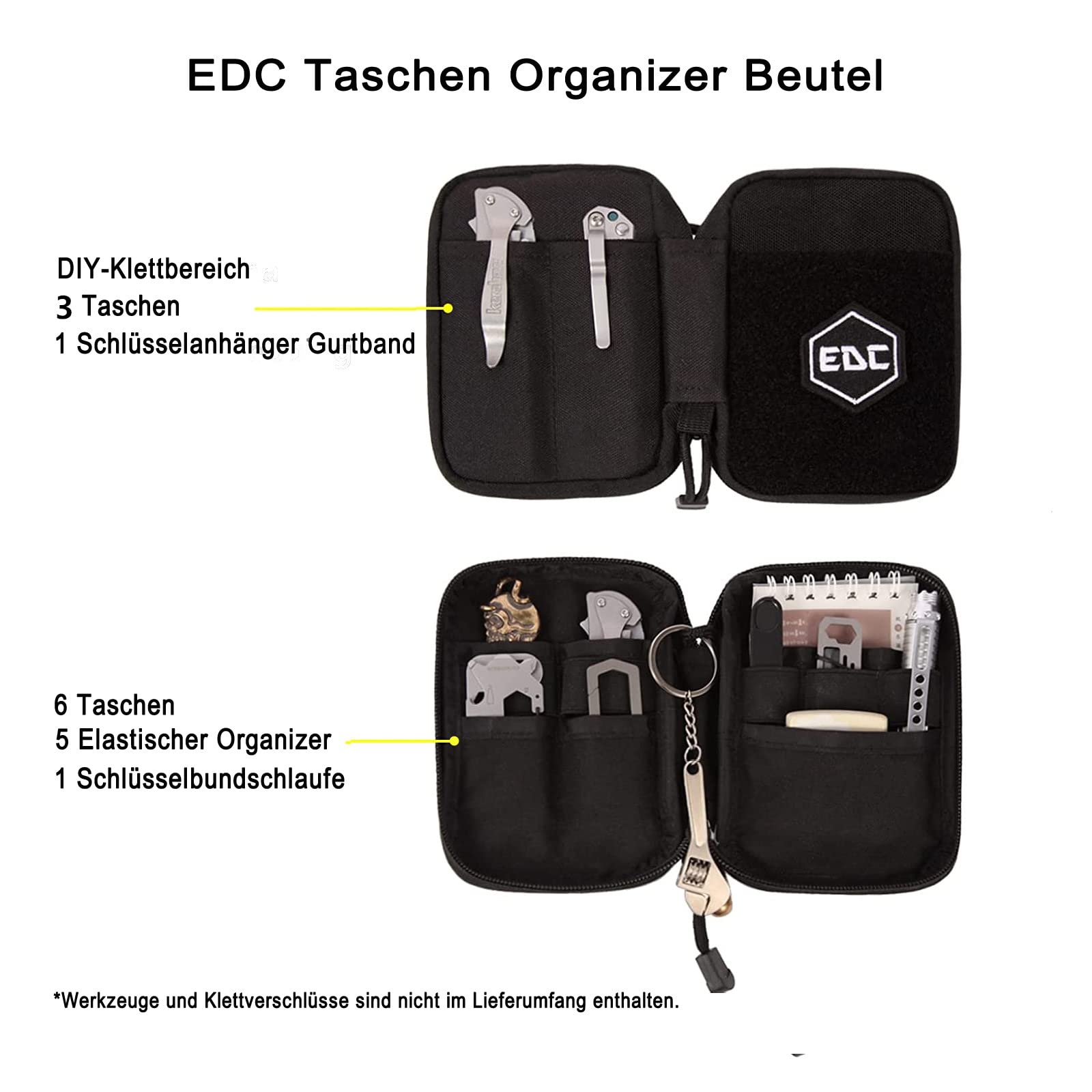 EDC Pouch with Patch Panel, Small EDC Organizer Bag with DIY Hook & Loop Area, Nylon Multitool Pouch for Small Tools - Perfect for Camping, Hiking & Everyday Carry Accessories