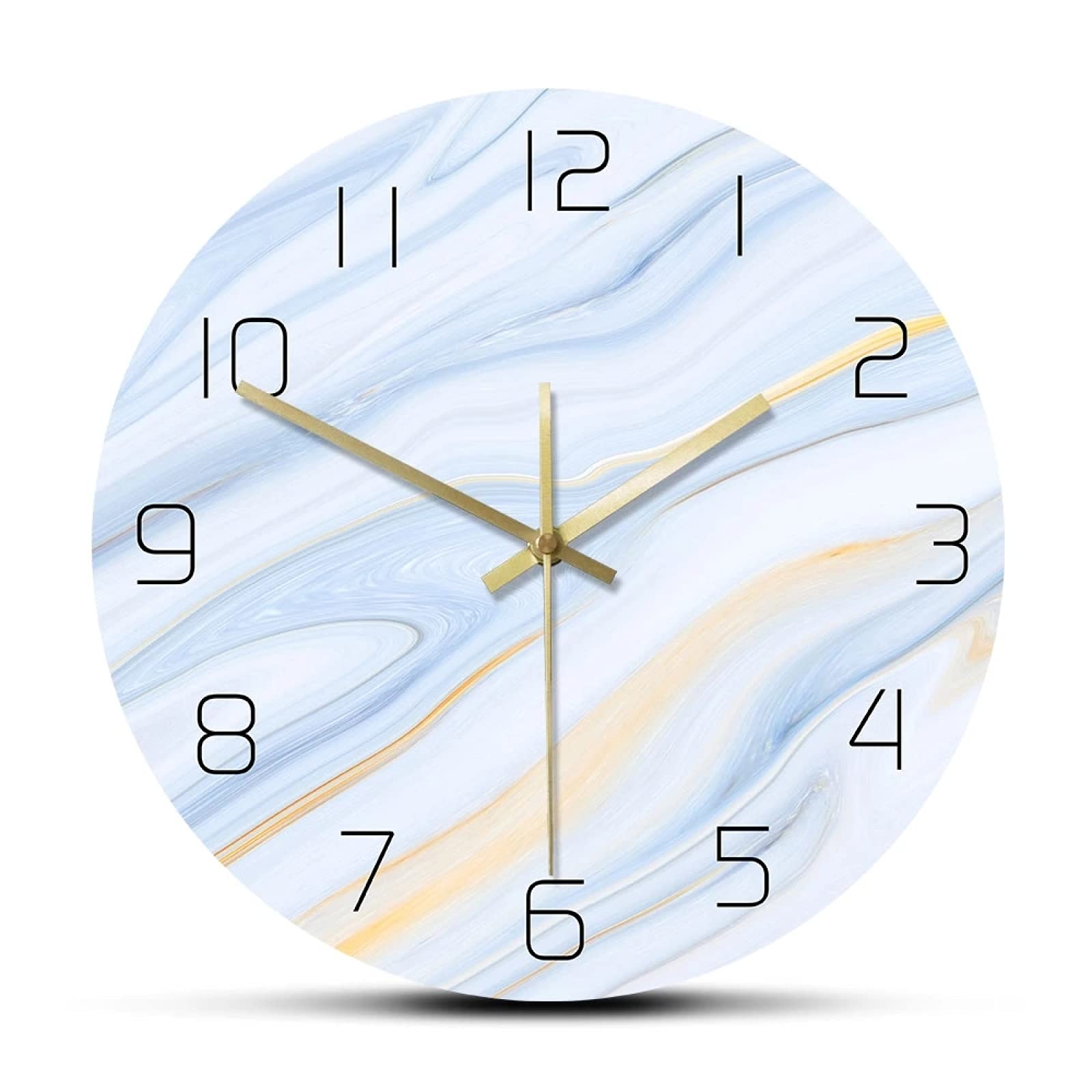 Blue and White Marble Wall Clock - Modern Luxury Silent Non-Ticking Clock with Elegant Marble Texture, Abstract Art Home Decor for Living Room, Bedroom & Office