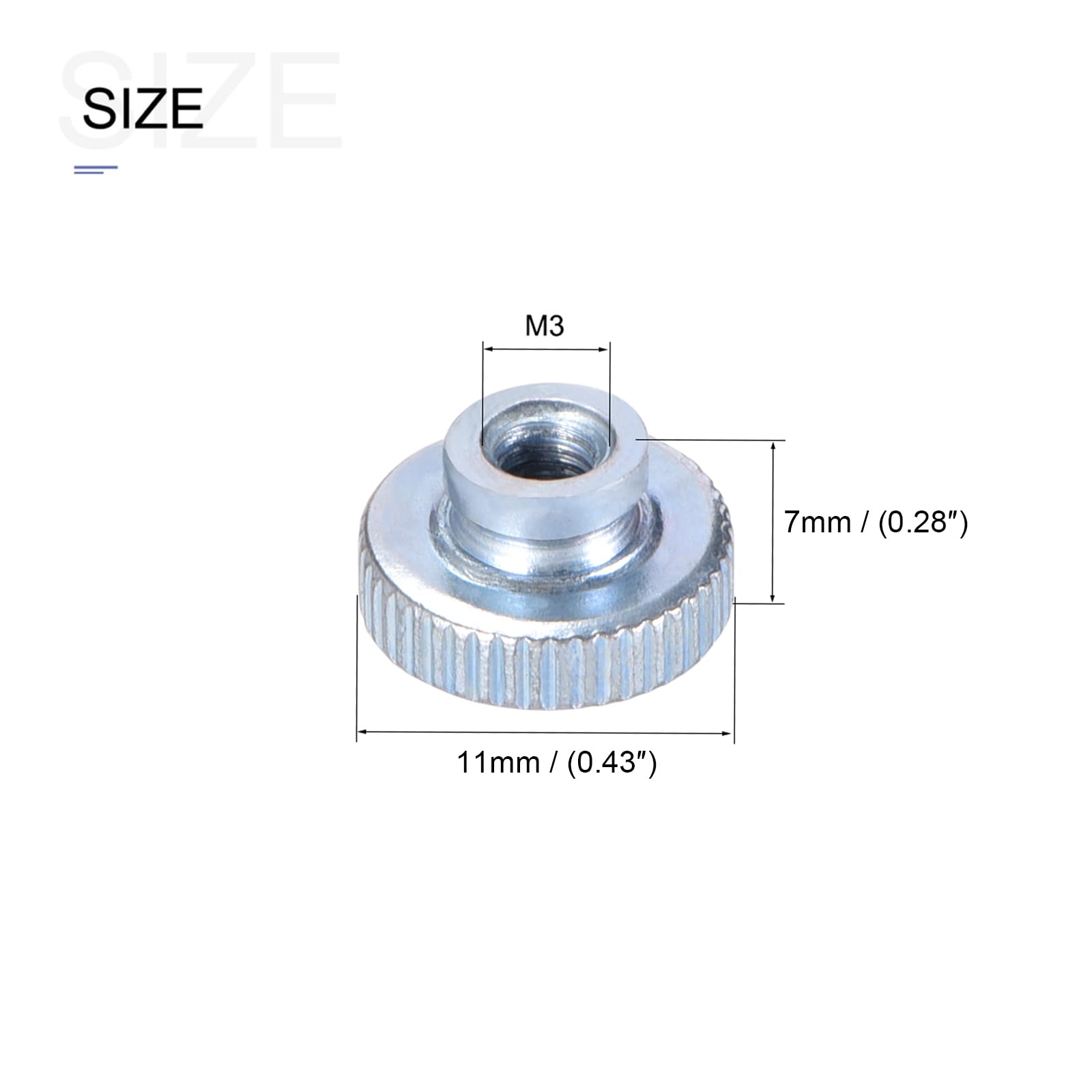 METALLIXITY M3x11x7mm Knurled Thumb Nuts (5pcs) - Zinc Plated Iron Round Rod Hand Adjusting Nuts for Construction Hardware Fasteners | DIY Home Improvement & Furniture Assembly