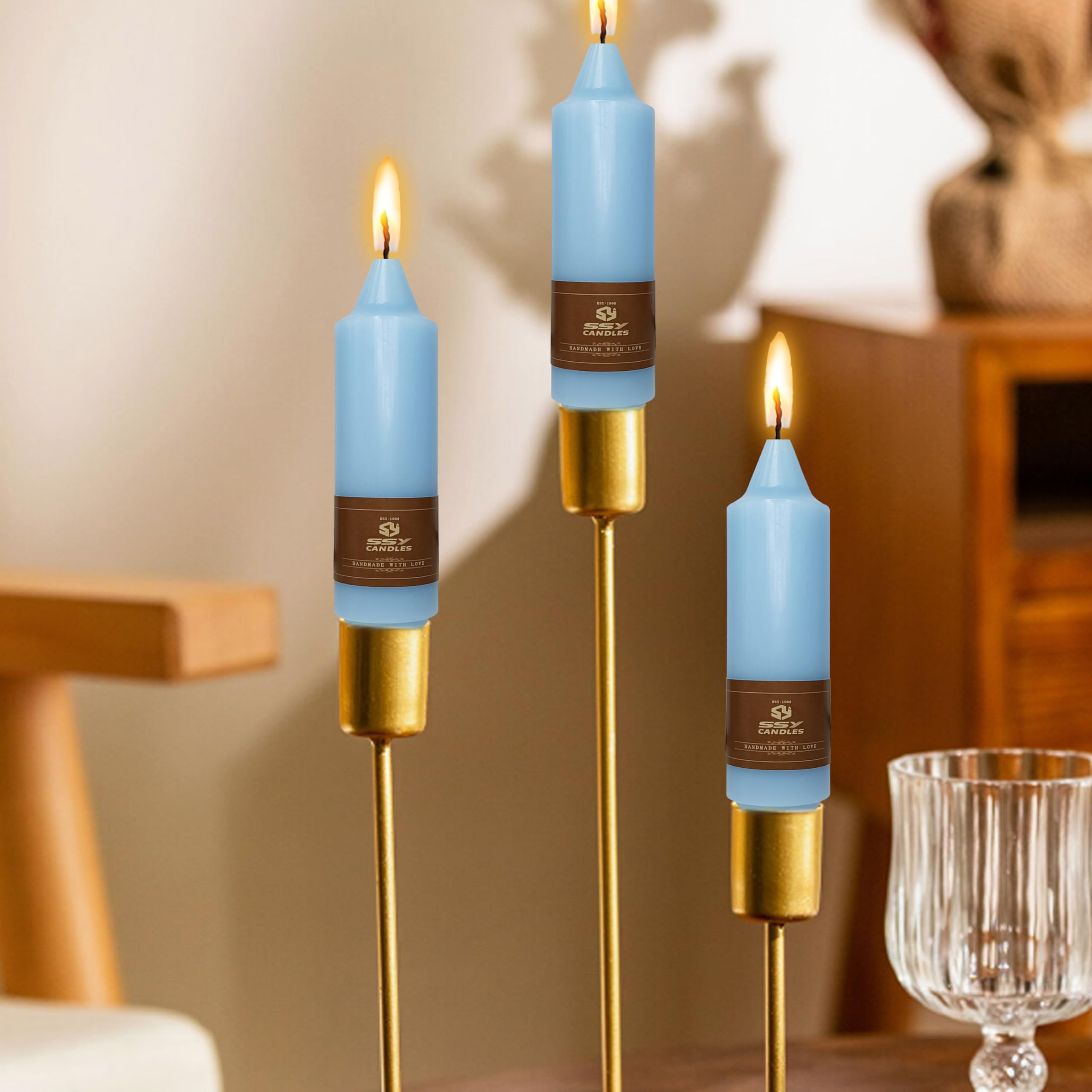 5 Inch Short Taper Candles Blue - Set of 4 Handmade Beeswax Candles for Dinner, Wedding, Party Decor - Elegant Home Decor Candlesticks for Romantic Ambiance, Table Centerpieces & Holiday Celebrations
