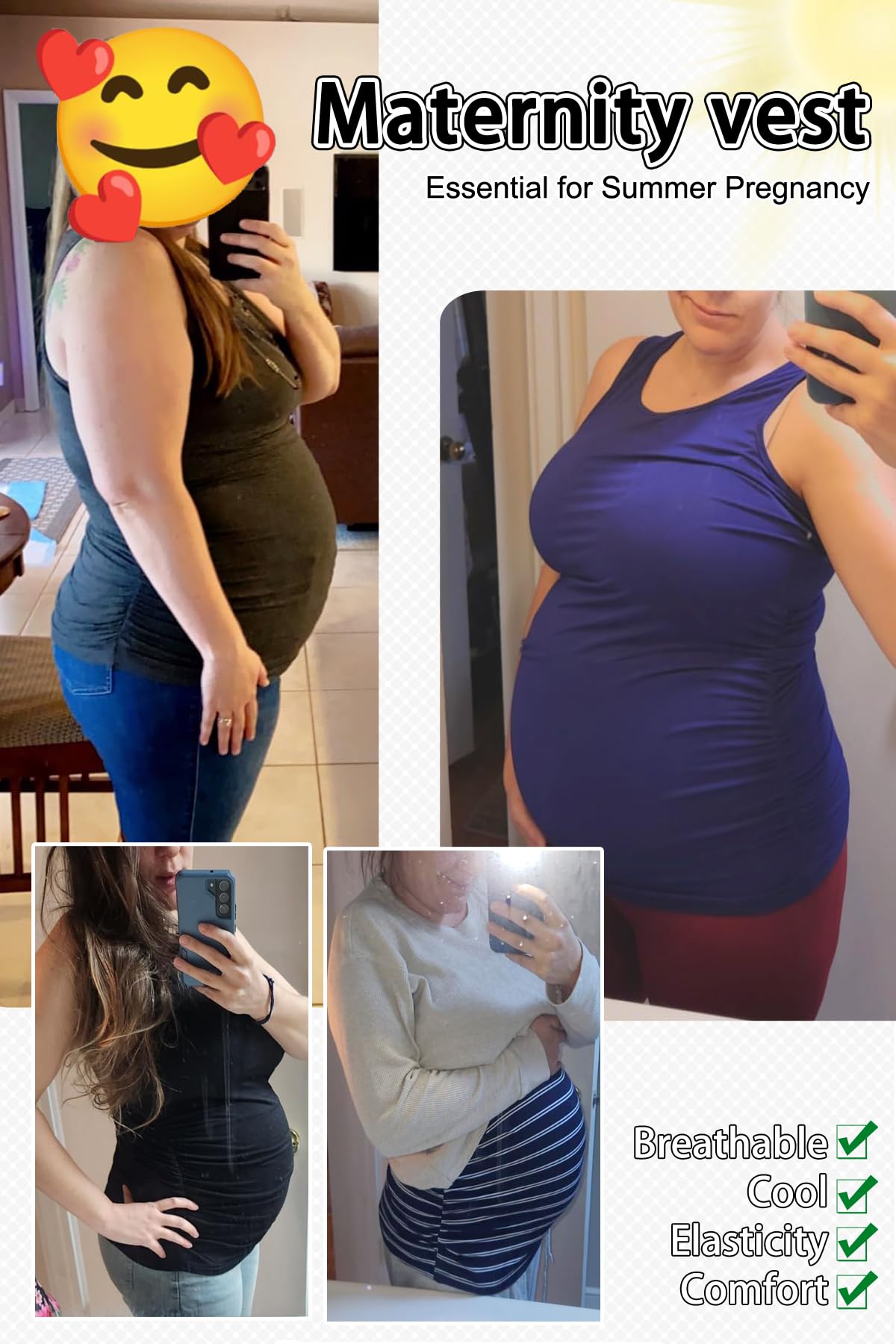 **PARNIXS Women's Maternity Tank Tops - 3 Pack Sleeveless Summer Pregnancy Shirts for Comfort & Style - Perfect for Casual Wear, Maternity Photos & Everyday Outfits**