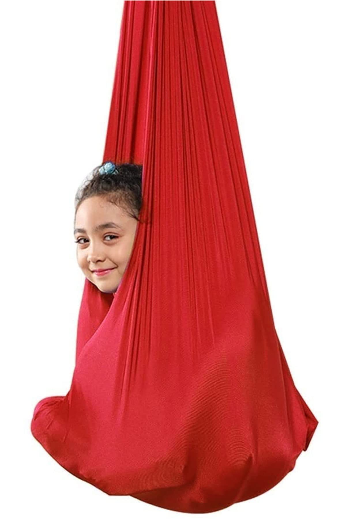 YKLL Kids & Adult Therapy Swing for Autism ADHD ADD - Indoor & Outdoor Sensory Hammock with Elastic Steady Seat - Red 150x280cm - Perfect for Relaxation, Sensory Therapy & Playtime