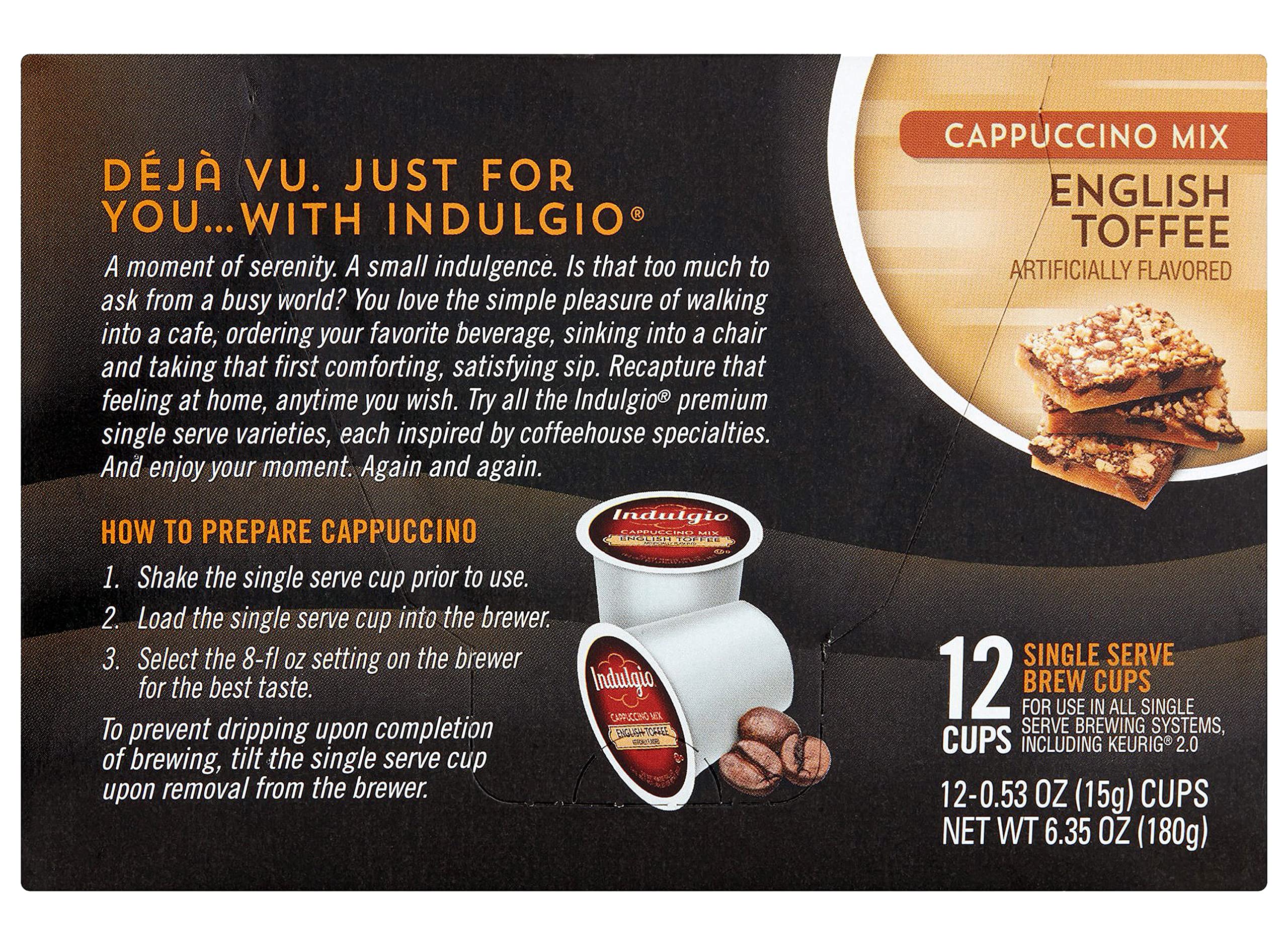 Indulgio English Toffee Medium Roast Single Serve Coffee Pods, 12 Count - Perfect for Keurig Brewers & Office Coffee Breaks
