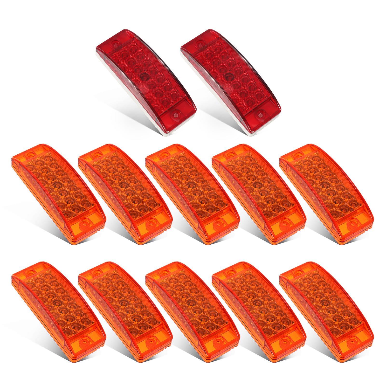 Partsam 12Pcs 2x6 LED Trailer Lights - Waterproof 12V Rectangular Side Marker & Turn Signal Lights with 21 Diodes & Reflectors (2 Red + 10 Amber) - Perfect for Trucks, Trailers, RVs & Commercial Vehicles