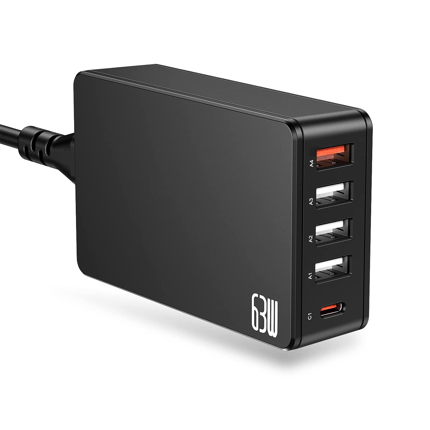 63W 5-Port USB C Charging Station with PD3.0 & QC3.0 Fast Charging - Compatible with iPhone 13/12, MacBook Pro, iPad, AirPods, Galaxy - Perfect for Home, Office & Travel Charging Multiple Devices Simultaneously