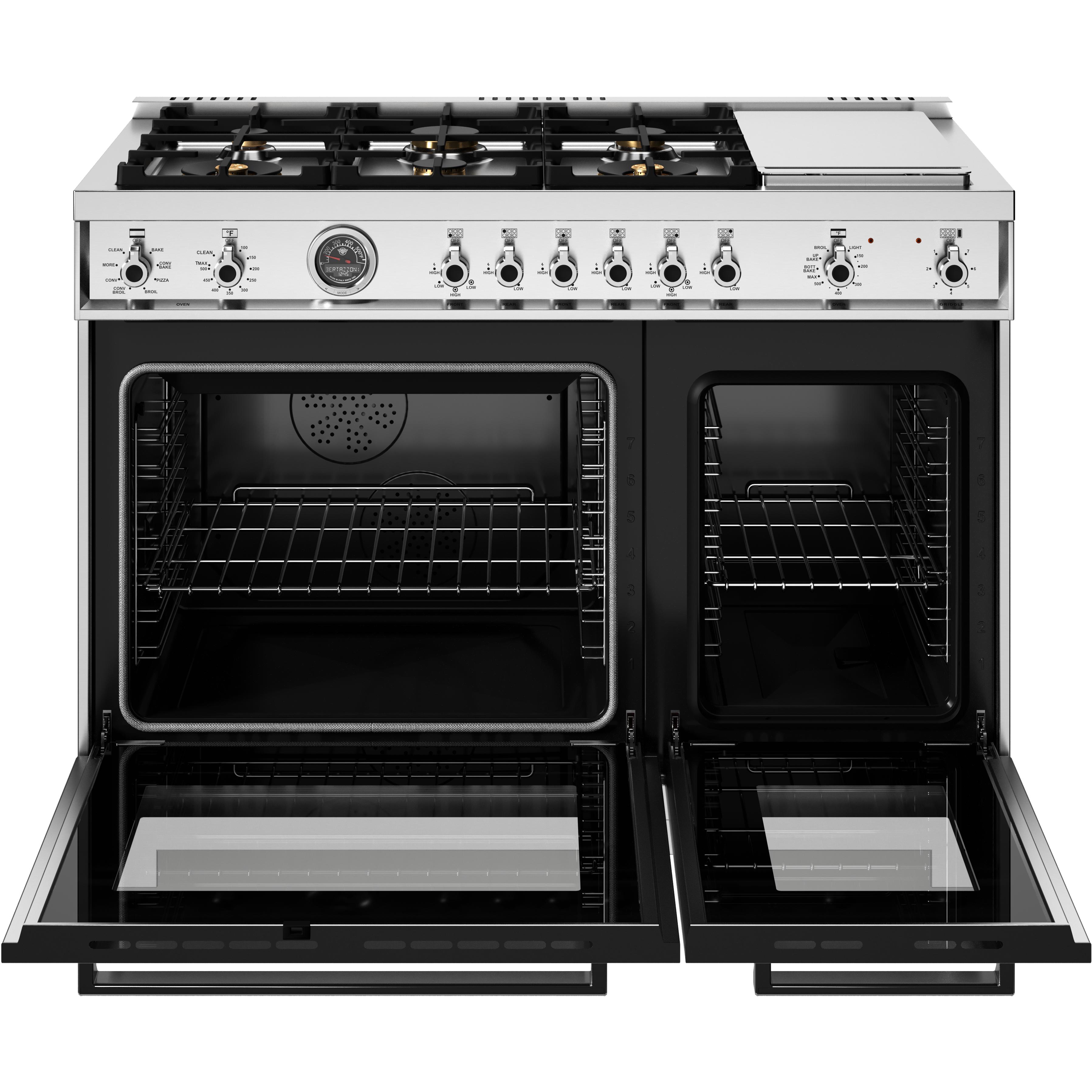 Bertazzoni PRO486BTFEPXT 48-Inch Freestanding Dual Fuel Range - Professional Gas Stove & Electric Oven Combo for Home Chefs | Perfect for Gourmet Cooking & Large Family Kitchens