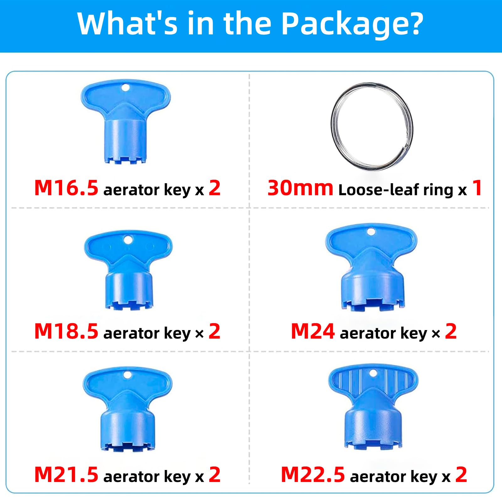 Hibbent 10-Piece Faucet Aerator Key Set - M16.5 M18.5 M21.5 M22.5 M24 Aerator Wrench Tool with Ring for Easy Storage - Perfect for Kitchen & Bathroom Faucet Maintenance (2-Pack)