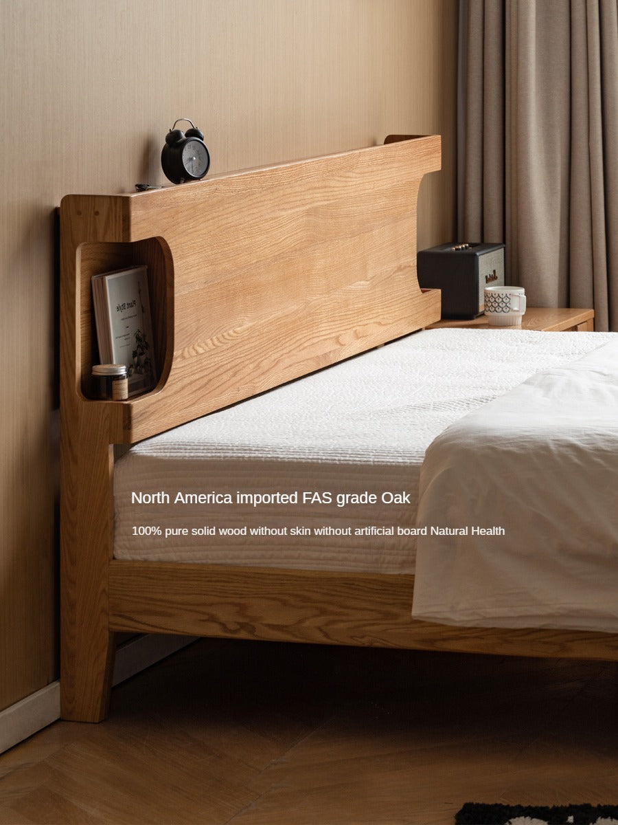 Solid Oak Wood Luminous Bedside Charging Shelf - Nightstand Organizer with USB Ports for Bedroom, Office & Dorm Room - Perfect for Phones, Tablets & Reading Lights