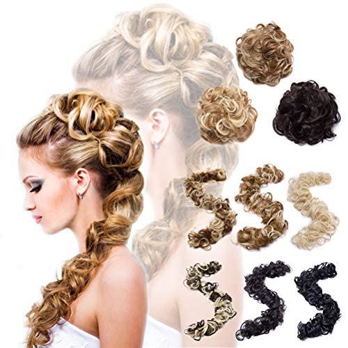Benehair Messy Bun Hair Piece - Juva Bun Hair Scrunchie for Women | Fluffy Curly Tousled Updo, DIY Wrap Around Ponytail Hairpiece | 32 Inch Wavy Donut Chignon in Ash Blonde (85g) | Perfect for Parties, Weddings & Everyday Hairstyles