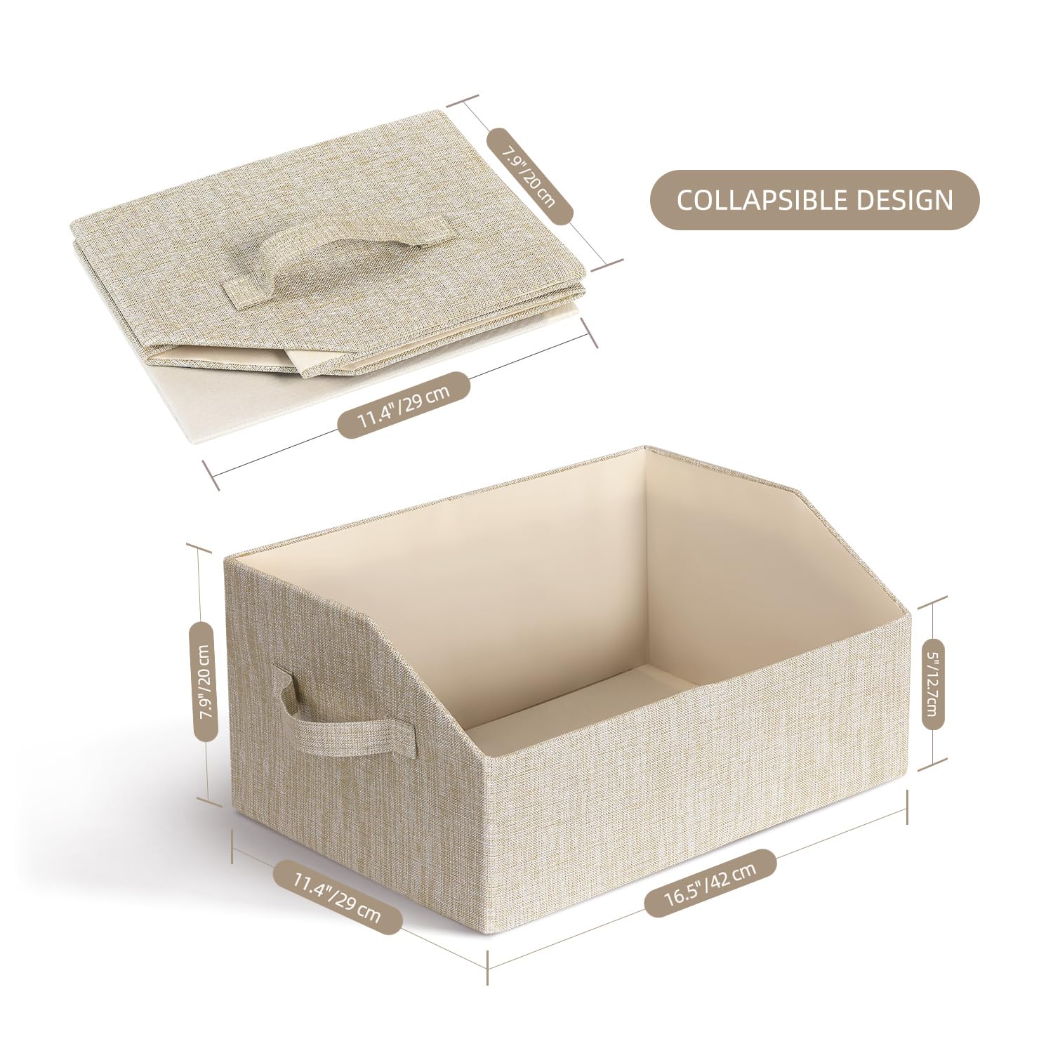 Foldable Fabric Storage Bins & Organizer Boxes - 4 Pack Beige Trapezoid Shelf Baskets for Home, Office, Wardrobe & RV Organization | Space-Saving Closet Solutions for Shelves, Drawers & Storage Units