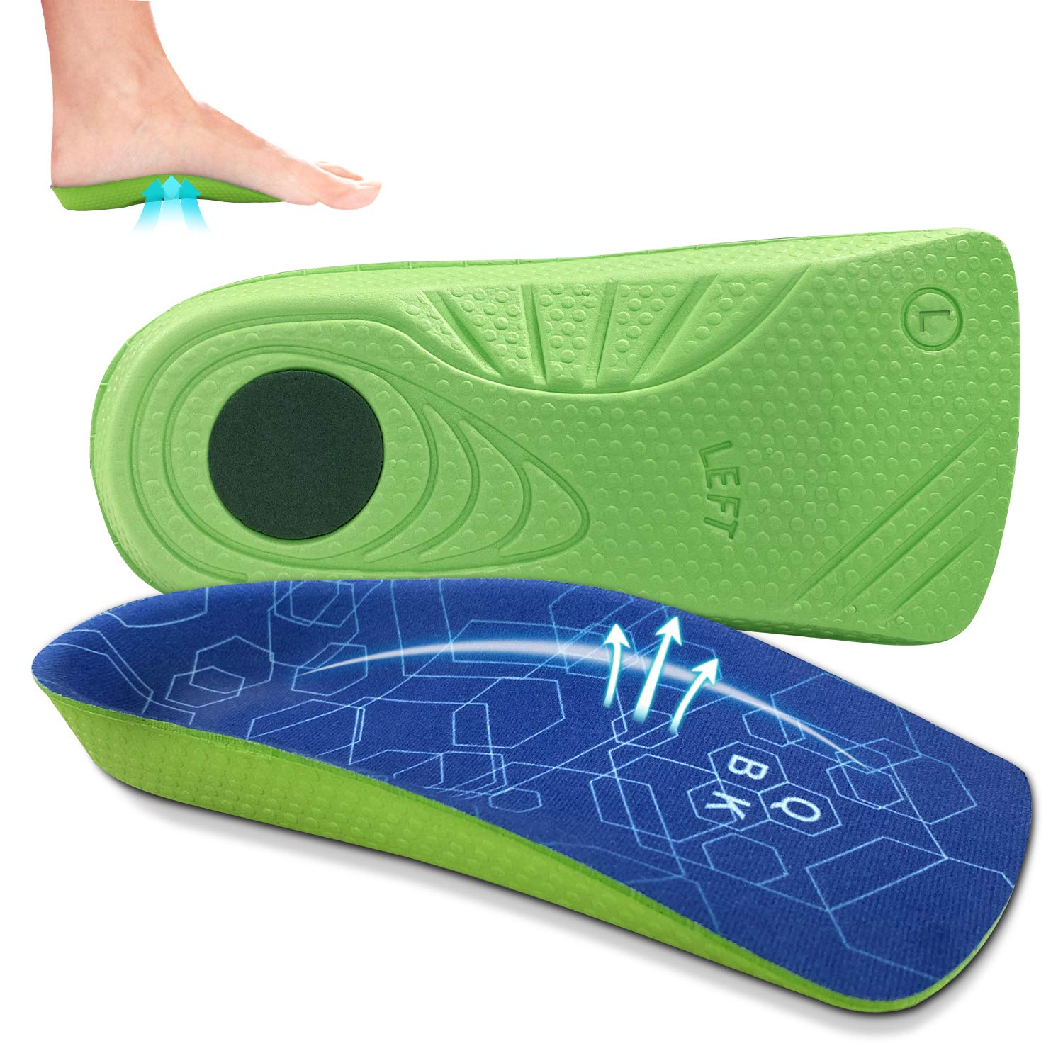 QBK 3/4 Length Orthotic Insoles for Flat Feet - Plantar Fasciitis, Heel Spurs & Foot Pain Relief - Arch Support Inserts for Men & Women (Size: Men 9-10.5/Women 10.5-12) - Perfect for Running, Walking & Everyday Comfort
