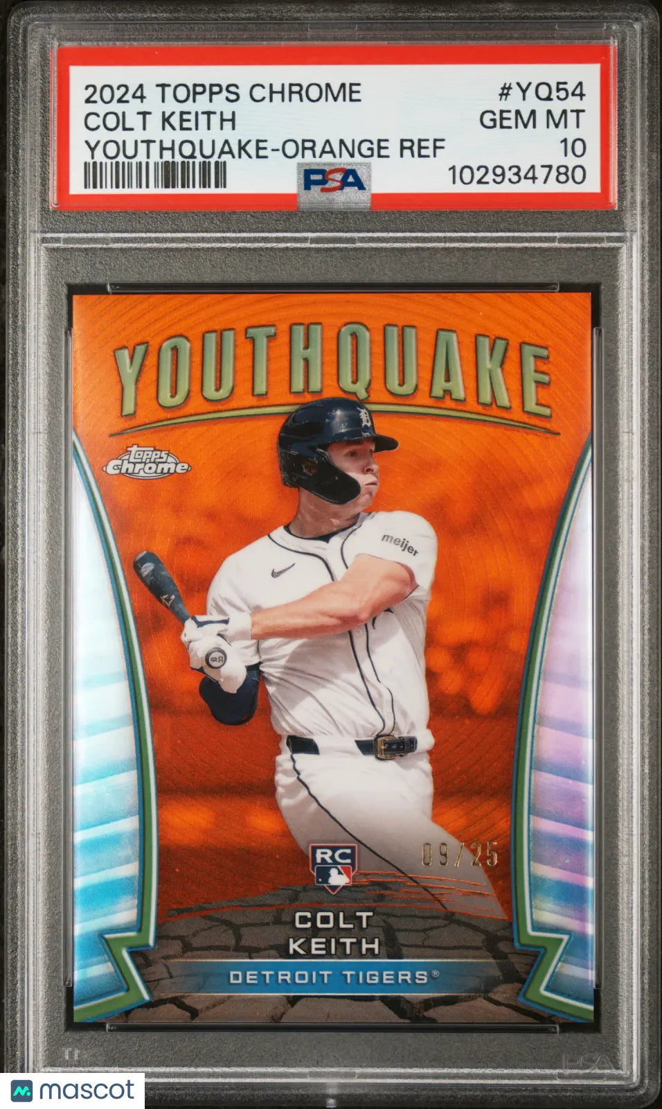 2024 Topps Chrome Colt Keith RC Youthquake Orange Refractor PSA 10 /25 - Rare Baseball Trading Card for Collectors & Investors - Perfect for Display Cases, Sports Memorabilia Collections & Gift Giving