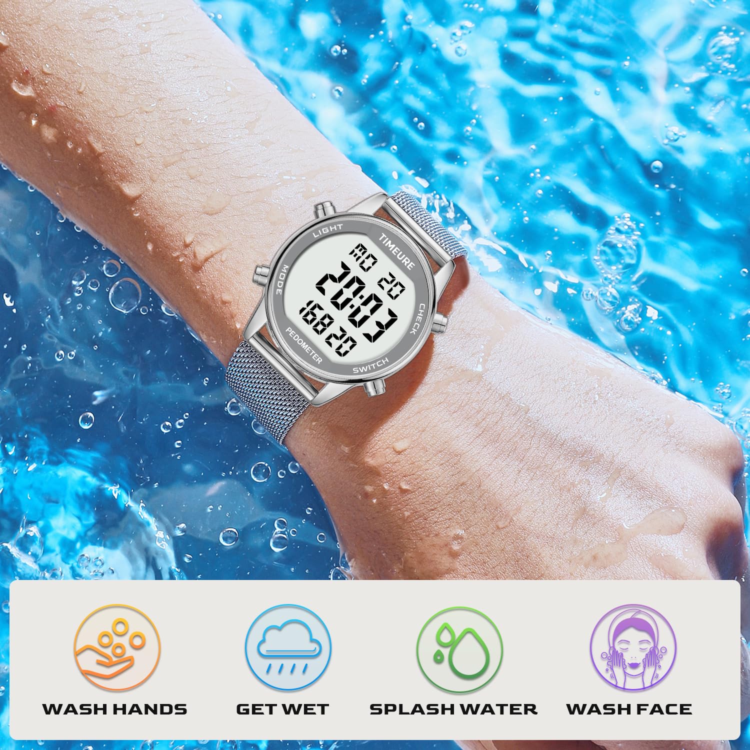 Women's Fitness Tracker Watch - Step Counter Pedometer with Stainless Steel Band | No App Needed | Tracks Steps, Calories, Distance | Features Alarm & Countdown Timer | Perfect for Walking, Running, Gym Workouts & Daily Activity Tracking (Model TU-2401)