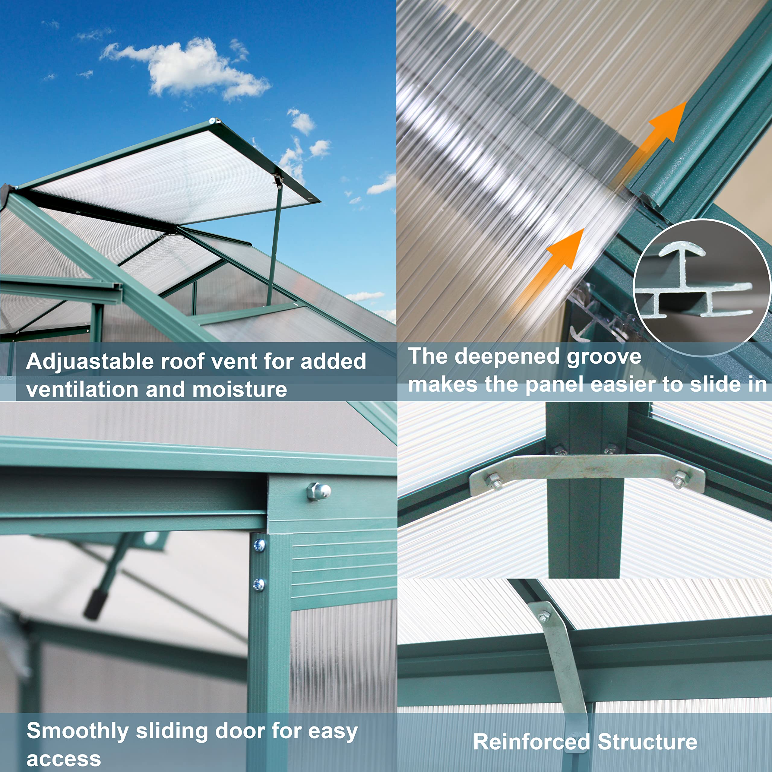 **6x6ft Walk-in Polycarbonate Greenhouse with Adjustable Roof Vent & Rain Gutter - Outdoor Plant Greenhouse for Winter Flowers, Vegetables & Seedlings - Perfect for Backyard Gardening & All-Season Plant Protection**