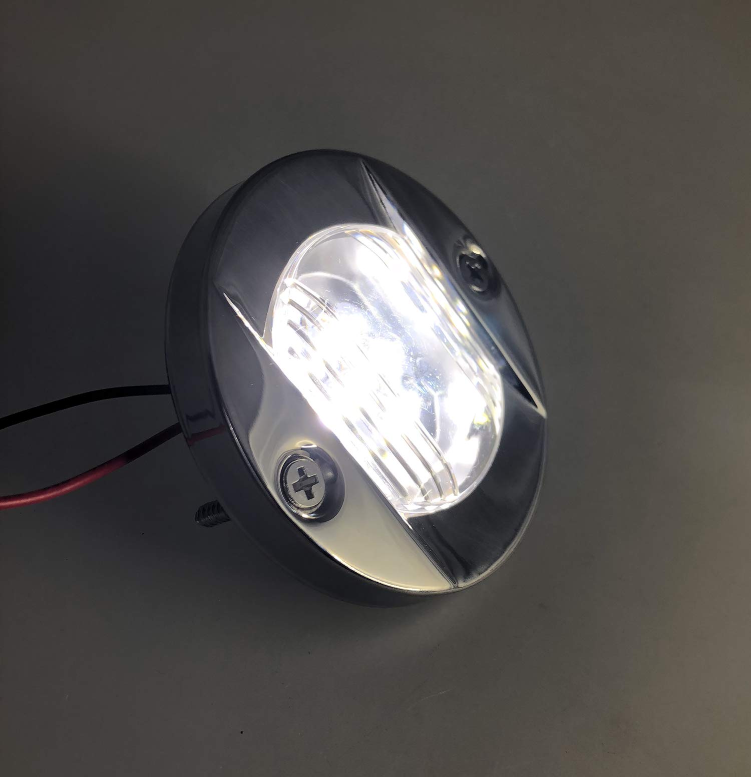 Pactrade Marine 3 Inch Round LED Transom Interior Light - Waterproof Stainless Steel Flush Mount Boat Stern Anchor Light for Fishing Boats, Pontoons & Kayaks | Perfect for Night Fishing & Water Safety