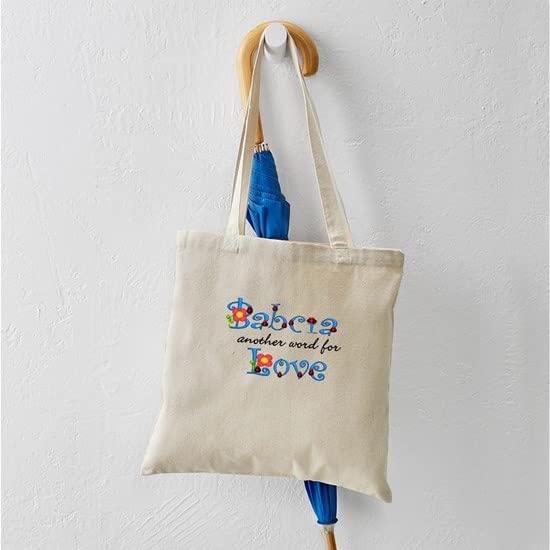 Babcia Another Word for Love Tote Bag - Natural Canvas Reusable Shopping Bag for Groceries, Beach, Work & Everyday Use