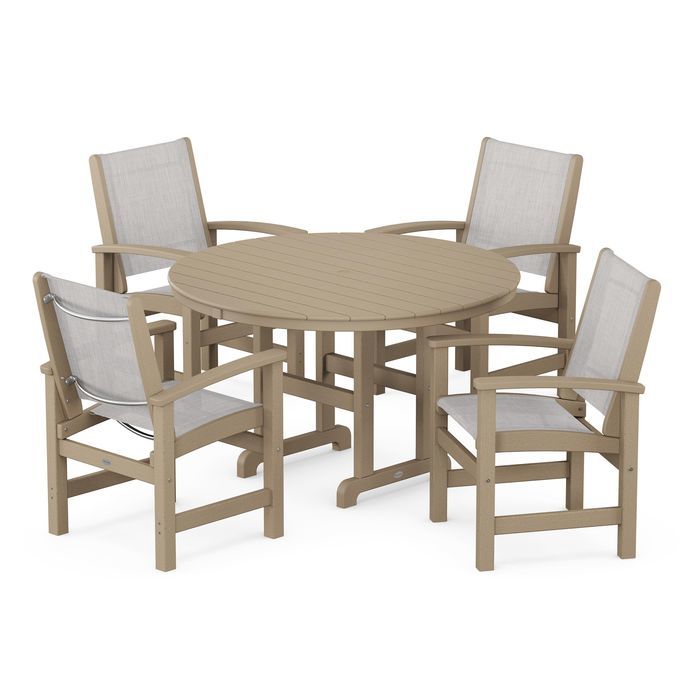 POLYWOOD Coastal 5-Piece Round Farmhouse Dining Set - Outdoor Patio Furniture for Backyard, Poolside & Beach House Dining