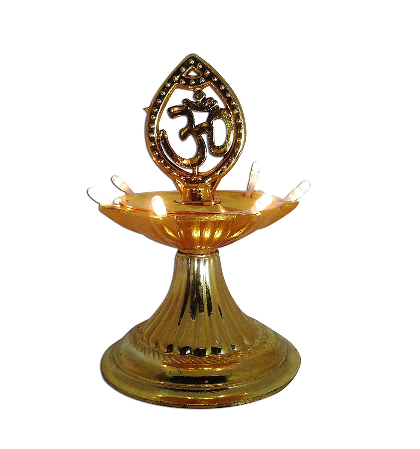 Maurya Electric Diya Lamp with OM Symbol (7 Rays) - Gold Plastic LED Light for Hindu Puja, Home Temple Decor & Festival Decorations