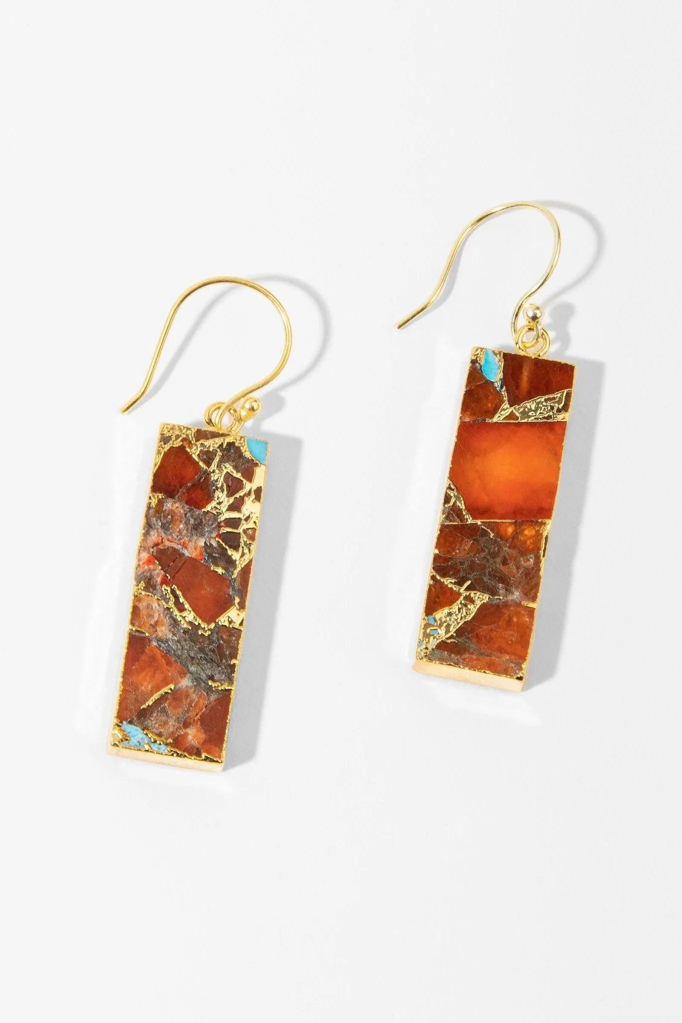 Gemstone Rectangle Mojave Earrings for Women - Elegant Boho Dangle Earrings with Natural Stones - Perfect for Parties, Weddings & Everyday Wear