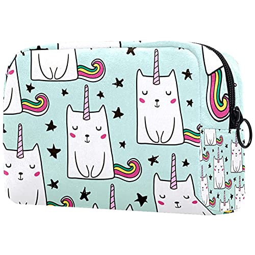 Large Travel Makeup Bag for Women - Waterproof Cosmetic Organizer with Unicorn & Stars Design, Perfect for Travel, Gym & Daily Use - Black, Blue & White Color Options