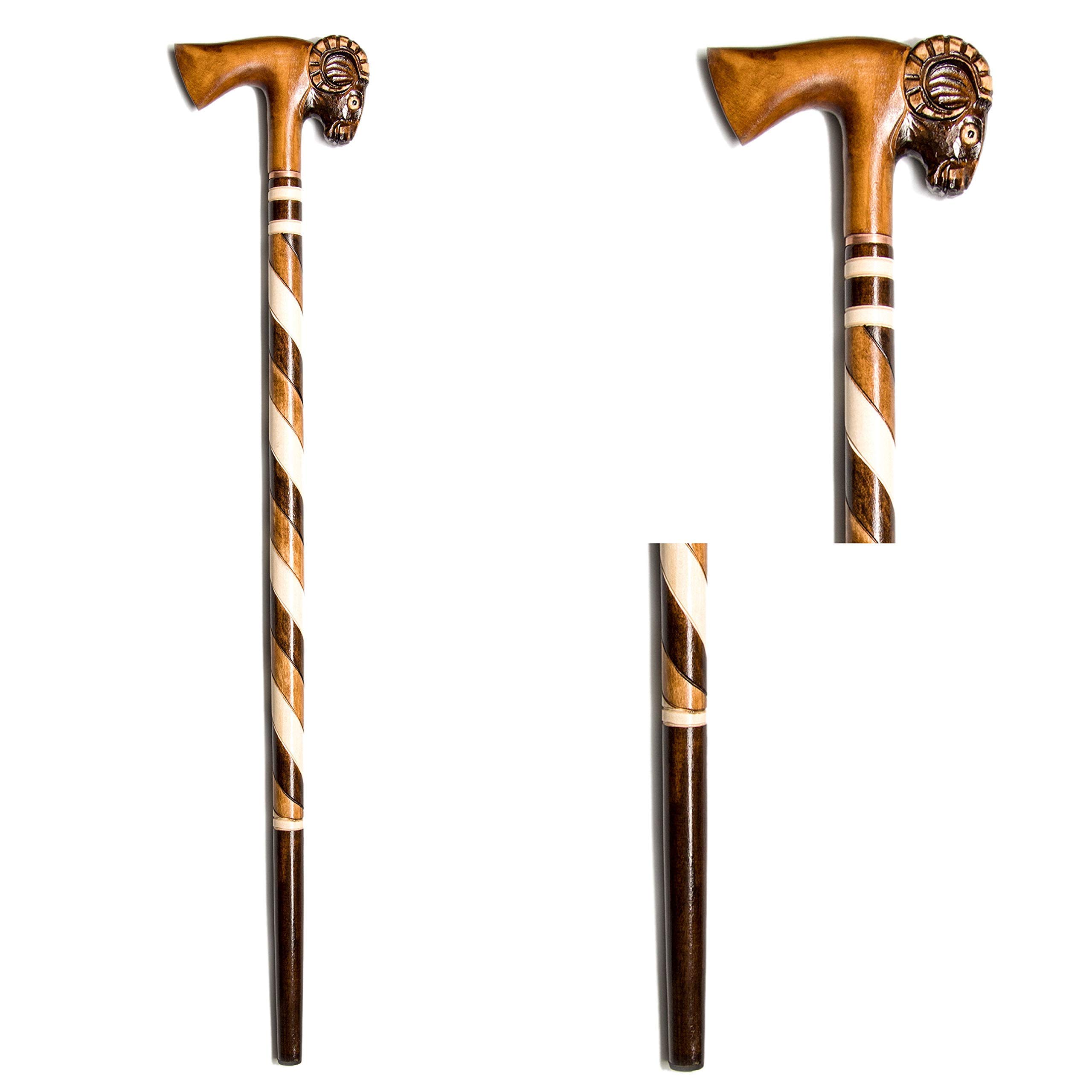 Handmade Wooden Ram Walking Cane for Men - Fashionable Aries Hiking Stick - Durable Carved Baston for Outdoor Adventures, Elderly Support & Fashion Accessory