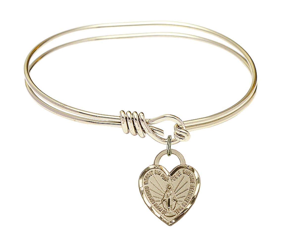 F A Dumont 5 3/4 Inch Oval Eye Hook Bangle Bracelet with Miraculous Heart Charm - Elegant Jewelry for Women, Perfect Gift for Valentine's Day, Anniversary or Special Occasions