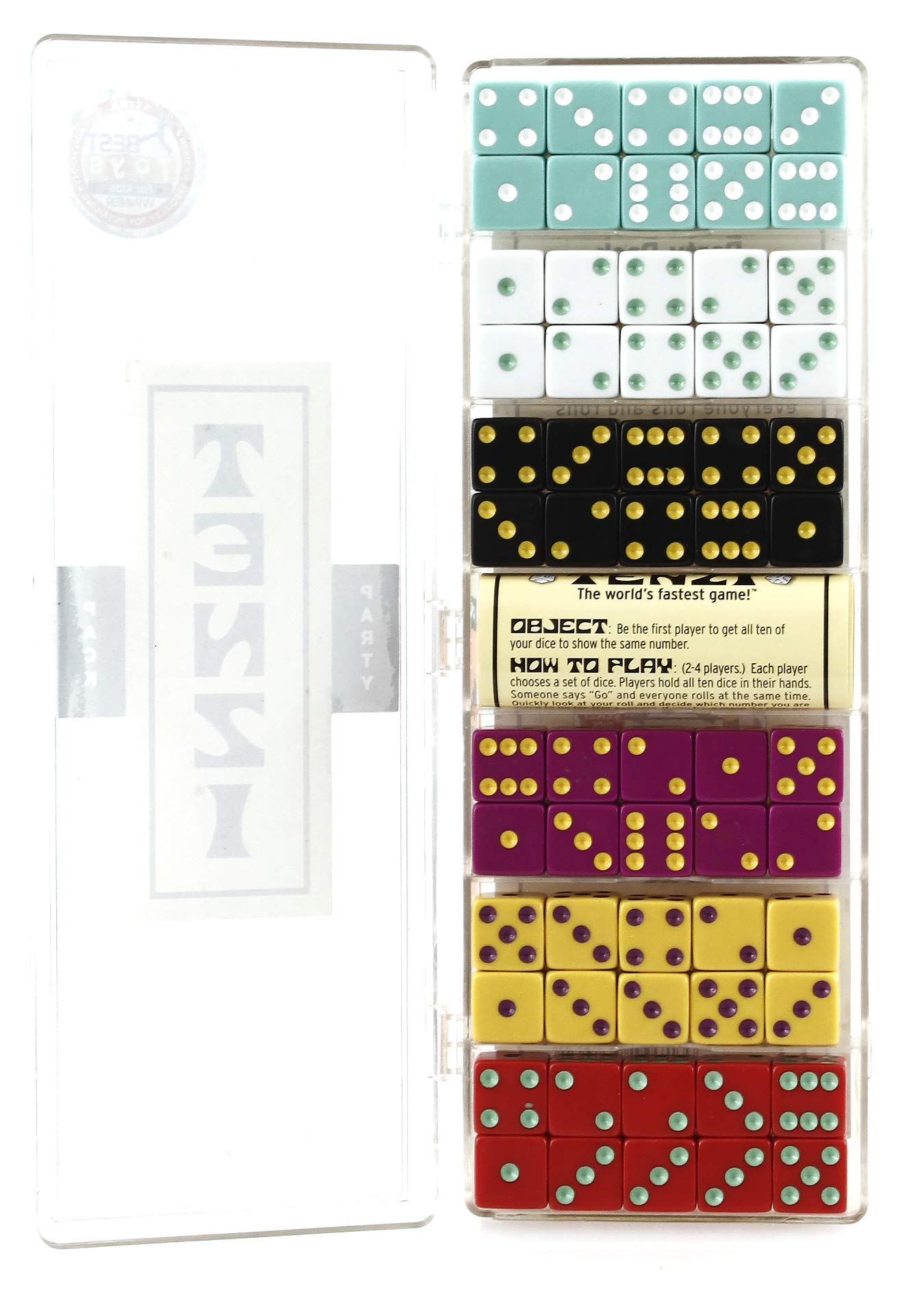 TENZI Party Pack Dice Game - Fast-Paced Family Fun with 6 Sets of 10 Multi-Colored Dice & Storage Case - Perfect for Game Nights, Travel, and Classroom Activities