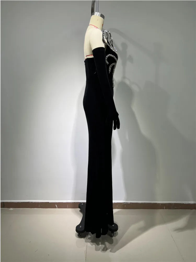 2024 New Women's Long Sleeve Off Shoulder Floor Length Evening Dress with Gloves - Elegant Prom Party Gown for Formal Occasions, Weddings & Special Events