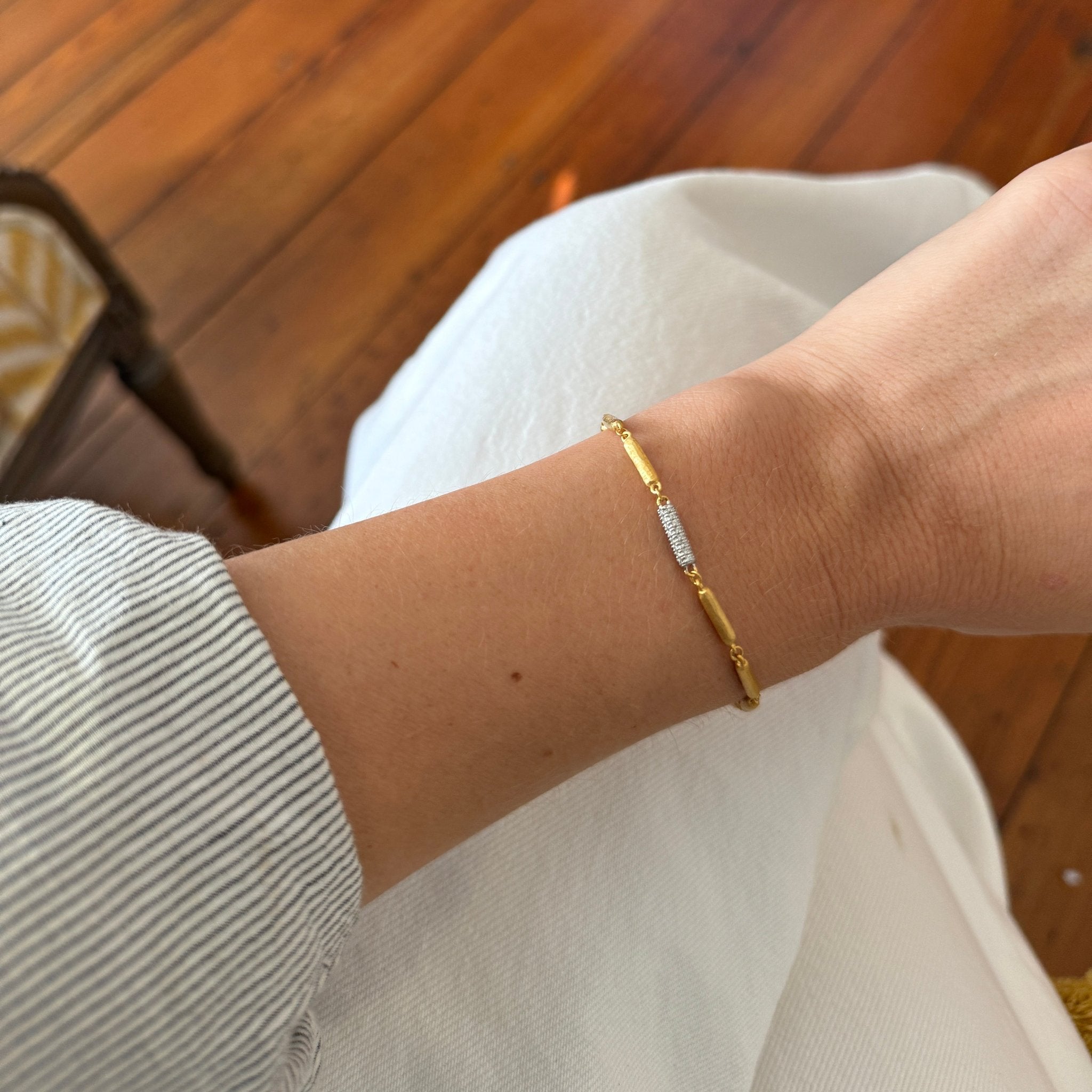 14K Gold Diamond Pavé Accent Link Bracelet for Women - Elegant Satin Finish Jewelry for Parties, Weddings & Special Occasions
