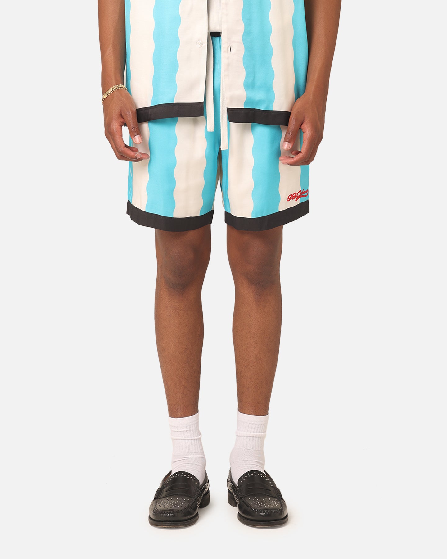 99 Cabana Bowling Shorts for Men - Light Blue & Off White Casual Summer Shorts - Perfect for Beach, Pool, and Outdoor Activities