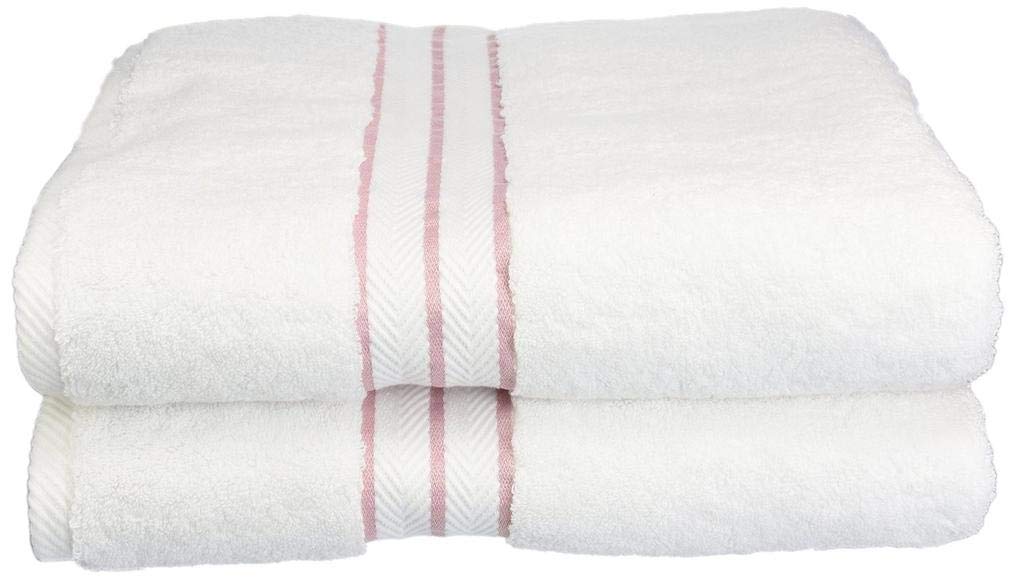 Premium 2-Piece Super Absorbent Cotton Bath Towel Set - Soft & Quick Dry - White & Tea Rose - Perfect for Spa, Bathroom, Beach & Gym Use