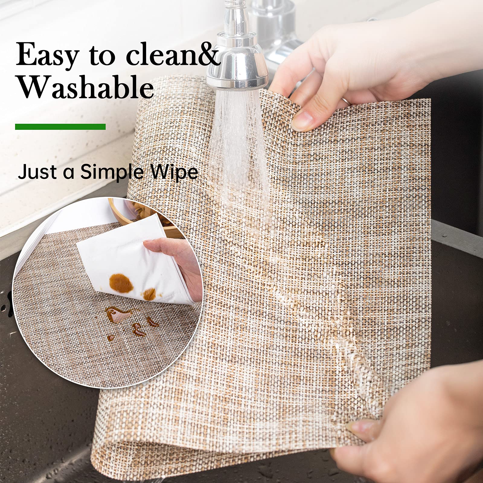 8-Pack Washable Vinyl Placemats for Dining Table - Indoor/Outdoor PVC Weave Table Mats in Caramel - Perfect for Kitchen, Patio, Picnic & Party Decor