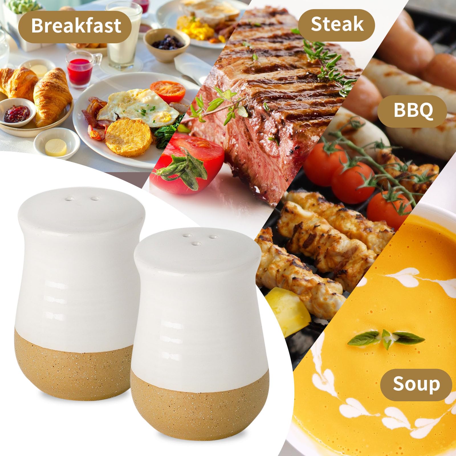 Premium Ceramic Salt and Pepper Shakers Set - Farmhouse Style White Kitchen Spice Shakers with Refillable Lids - Perfect for Dining Table, Kitchen Counter, and Farmhouse Home Decor