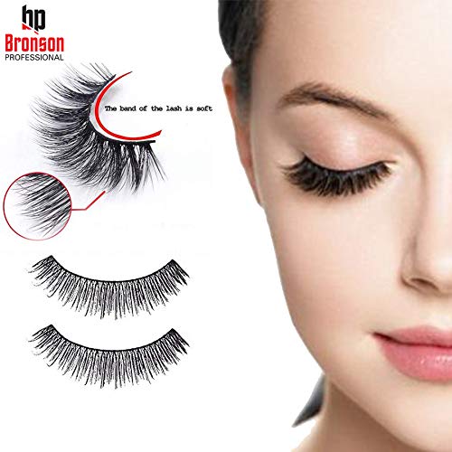 BRONSON PROFESSIONAL No. 213 3D Faux Mink False Eyelashes - Natural Looking Long Lashes (1 Pair) for Eye Makeup & Dramatic Look | Perfect for Weddings, Parties & Daily Wear