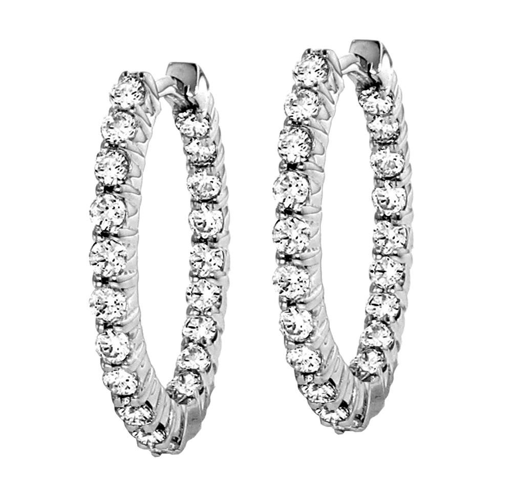 1.65 CT TW Classic Shared Prongs Diamond Inside/Outside Hoop Earrings in 14k White Gold | Elegant Everyday & Special Occasion Jewelry for Women
