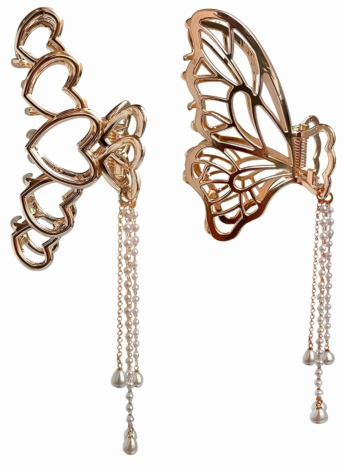 BellaStella Large Metal Heart Butterfly Tassel Hair Claw Clip for Women - 2 Pack Hair Accessories for Party, Wedding, Prom & Everyday Use
