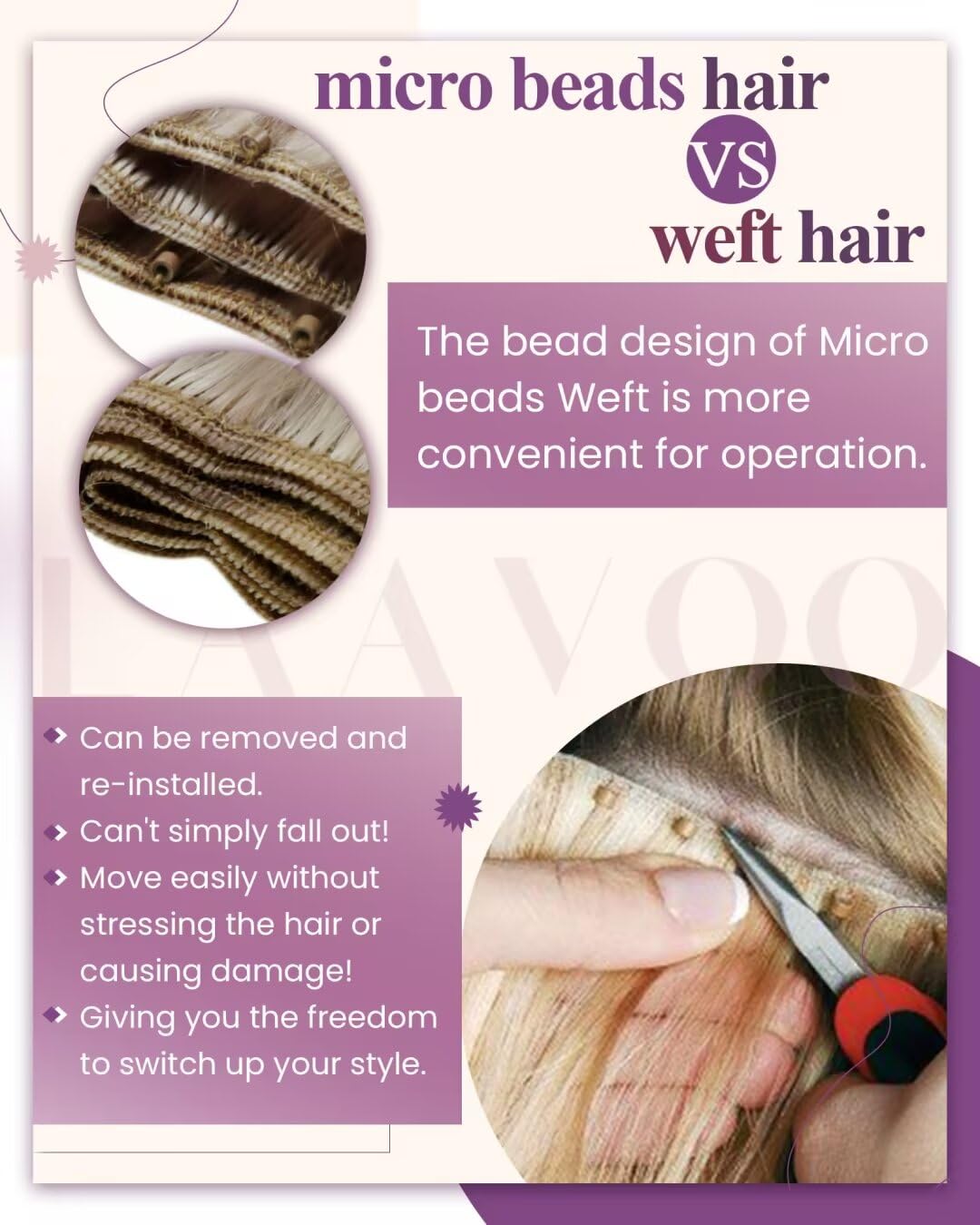 LaaVoo 20inch Dark Brown Microbead Weft Hair Extensions - 20pcs 50g Real Human Hair for Natural Look | Perfect for Daily Wear, Parties, and Special Occasions