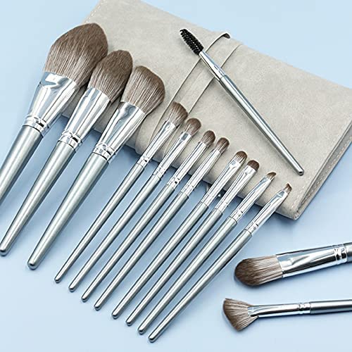 Roslet 14Pcs Professional Makeup Brush Set - Foundation, Blush, Contour, Concealer, Eyeshadow, Eyelash & Lip Brushes for Flawless Makeup Application | Perfect for Travel & Everyday Use (Gray)