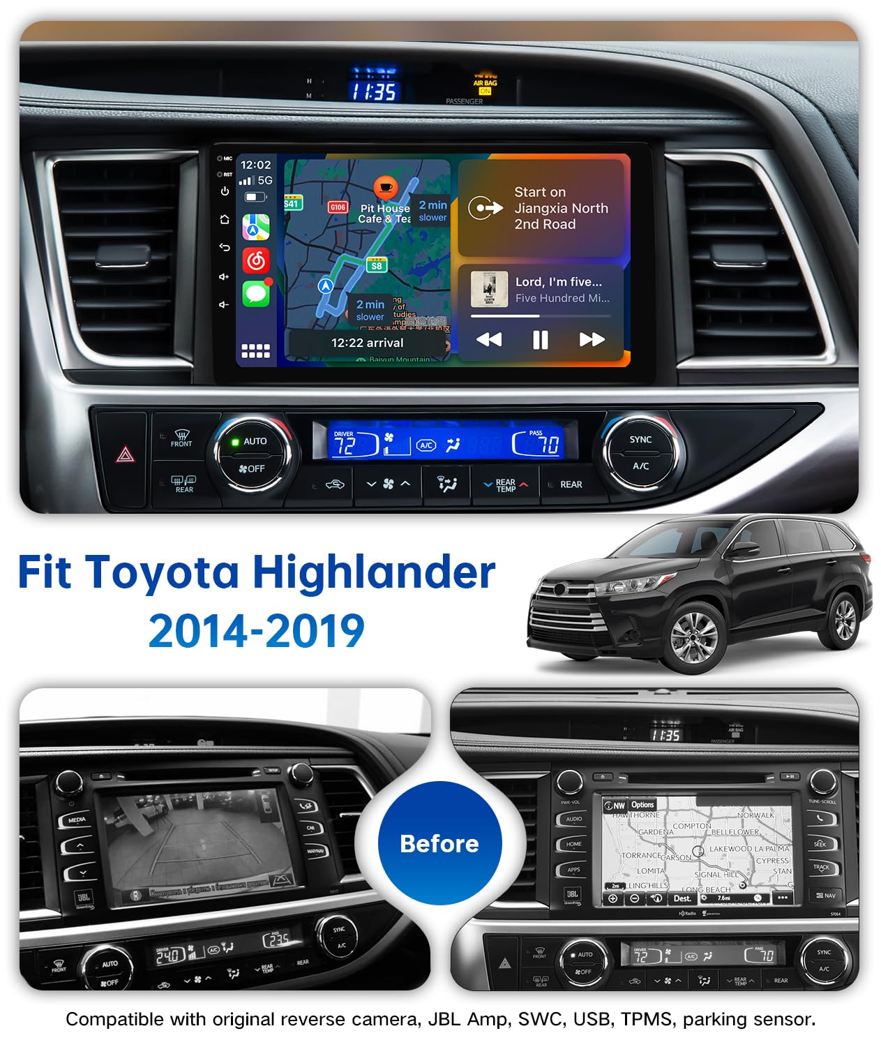 2014-2019 Toyota Highlander Android 13 Car Radio - 10.2