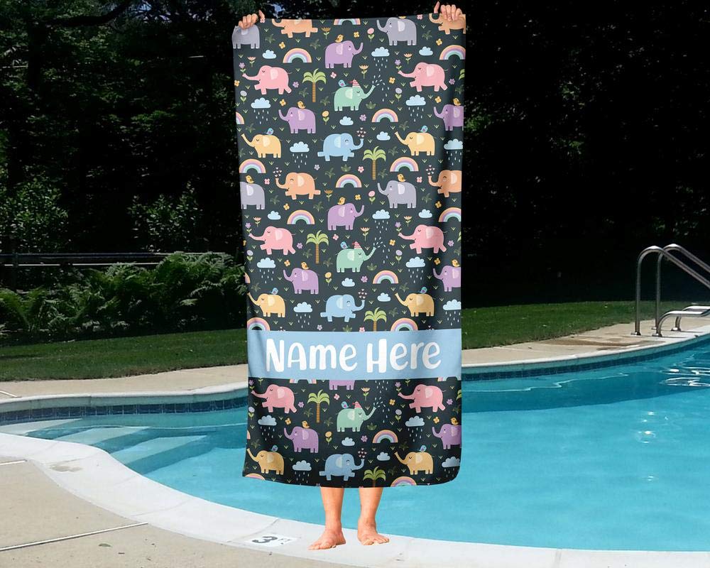 Custom Personalized Kids Elephant Towel - Soft Absorbent Travel, Beach, Pool & Bath Towel for Toddler Baby Boys & Girls - Perfect for Swimming, Bath Time & Outdoor Adventures