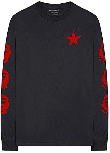 Che Guevara Men's Long Sleeve T-Shirt - Black Revolution Graphic Tee with Back & Arm Print - Large Size - Perfect for Casual Wear, Street Style & Political Statement Outfits
