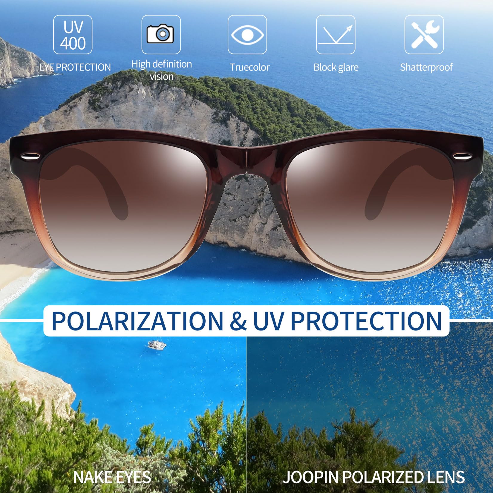 Joopin Square Polarized Sunglasses for Men & Women - UV Protection, Trendy Designer Shades for Outdoor, Driving & Fashion