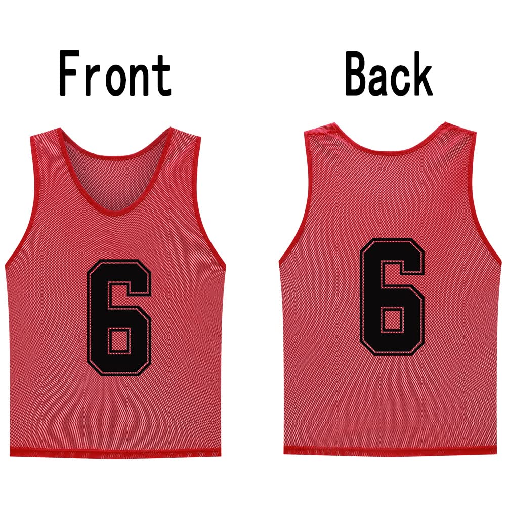 12 Pack (1-12) Numbered Soccer Training Bibs & Basketball Jerseys for Kids, Youth & Adults - Reversible Sports Pinnies for Team Practice, Gym Class & Tournaments