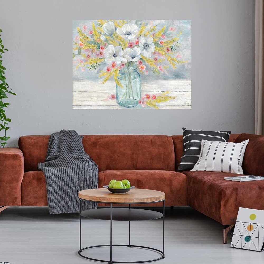Farmhouse Bouquet Canvas Wall Art by Cynthia Coulter - 32x24 Inch Ready to Hang Floral Painting for Living Room, Bedroom, Office Decor - Perfect for Home, Kitchen, Bathroom & Dining Room Wall Decor