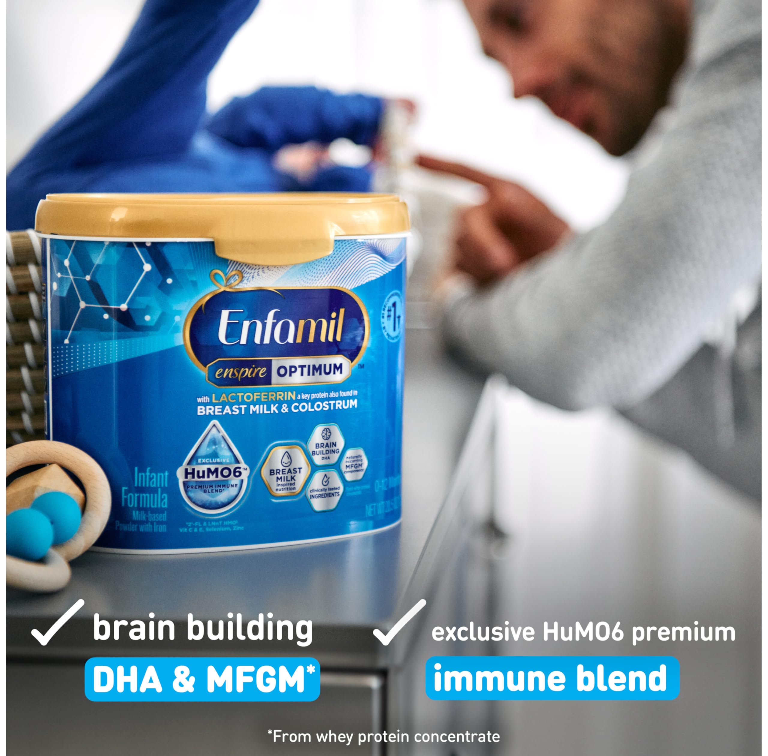 Enfamil Optimum Baby Formula - Closest to Breast Milk with Immune-Supporting Lactoferrin & Brain-Building DHA - 20.5 Oz (Pack of 4) - Ideal for Newborns & Infants for Healthy Growth & Development
