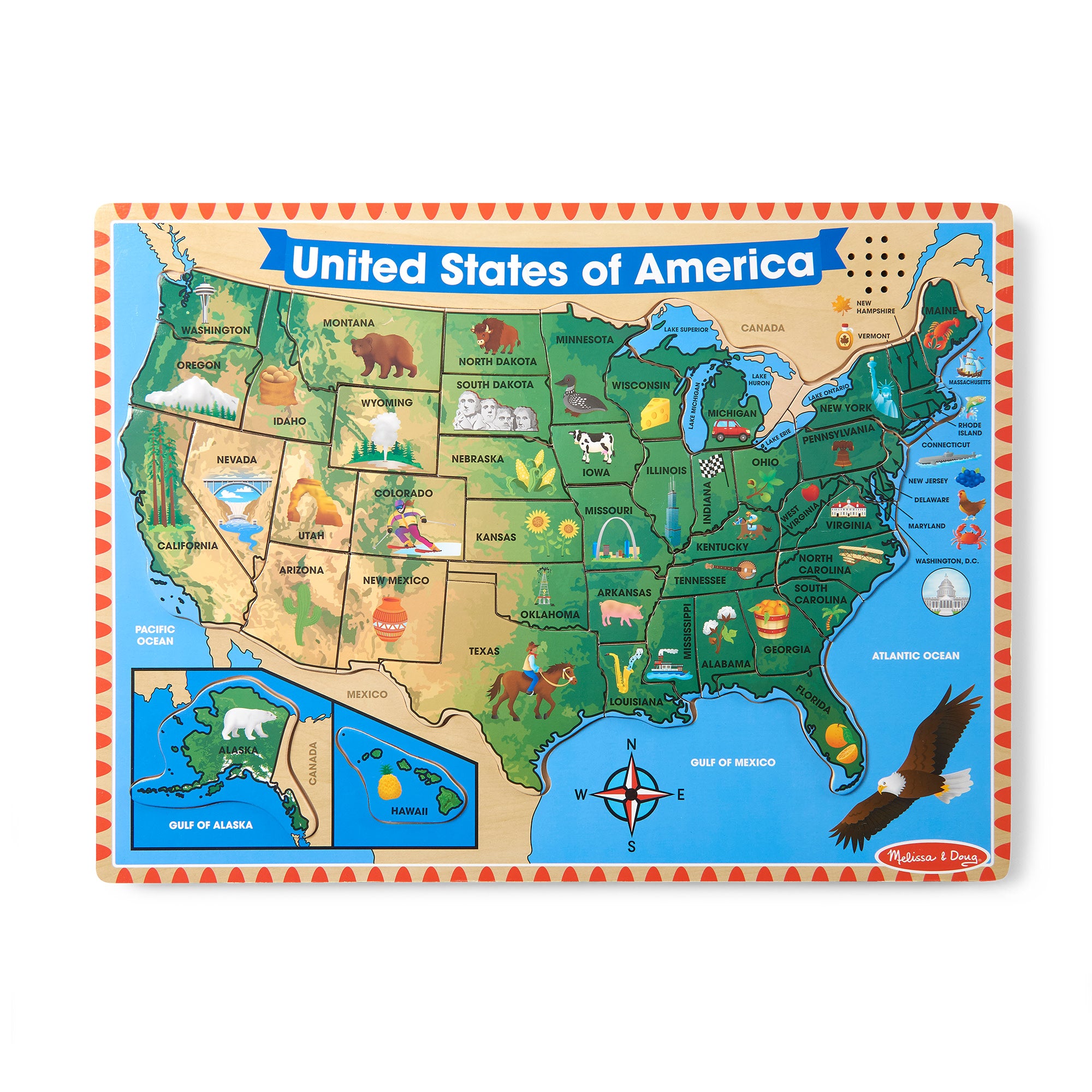 40-Piece USA Sound Puzzle - Educational Wooden Puzzle for Kids, Toddlers & Preschoolers - Perfect for Learning, Playtime & Sensory Development